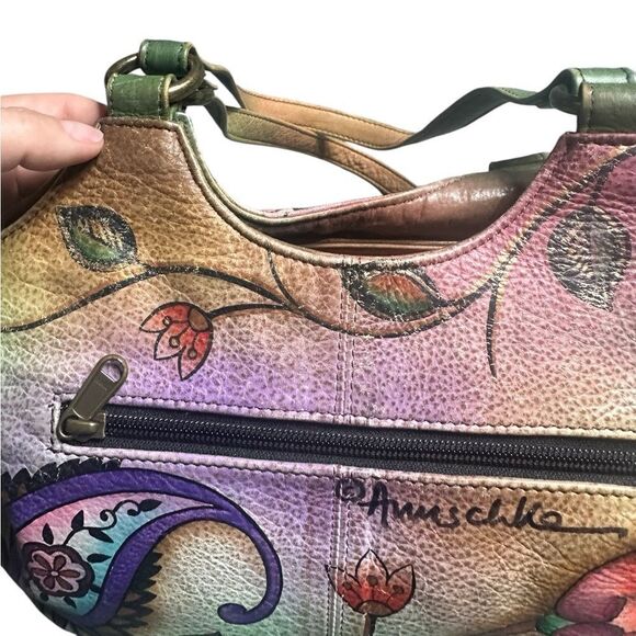 Anuschka Hand Painted Jaipur Paisley Triple Compartment Satchel - Picture 12 of 16